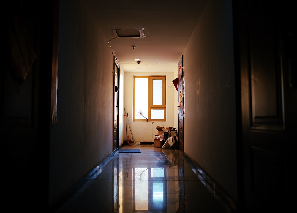 brown wooden floor with white wall paint