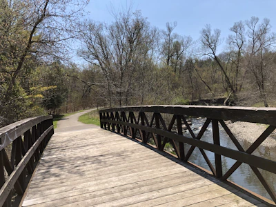 A symbolic crossing of a small wooden bridge representing new spiritual cycles.
