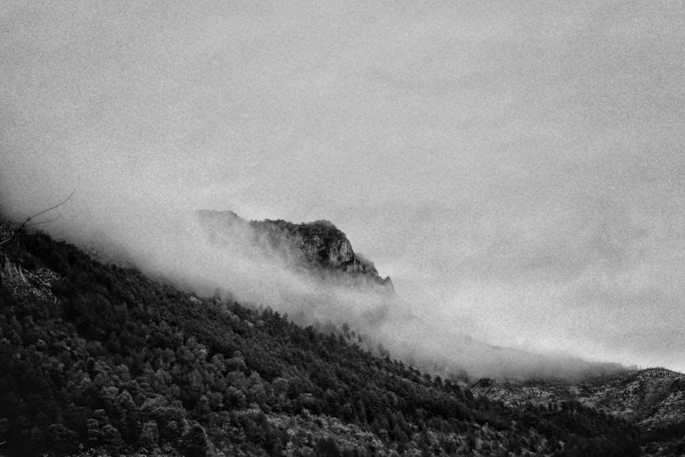 grayscale photo of mountain ranges