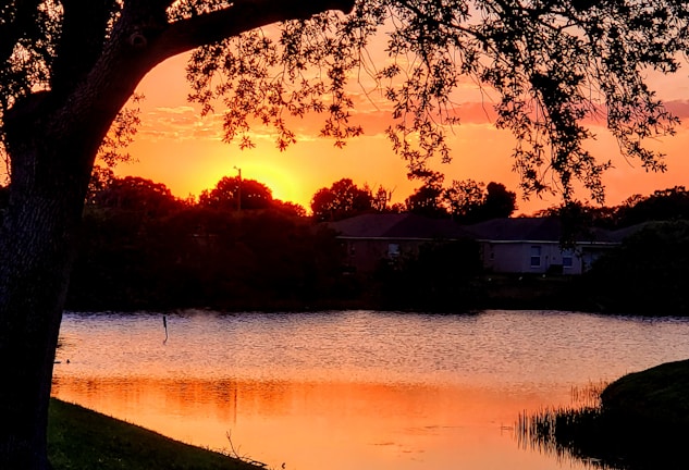 A picturesque sunset over the lake.