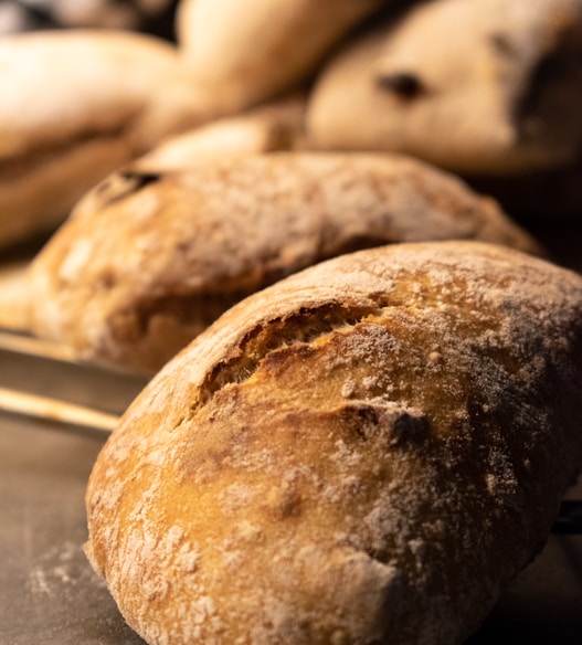 a close up of bread on a table