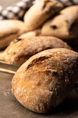 a close up of bread on a table