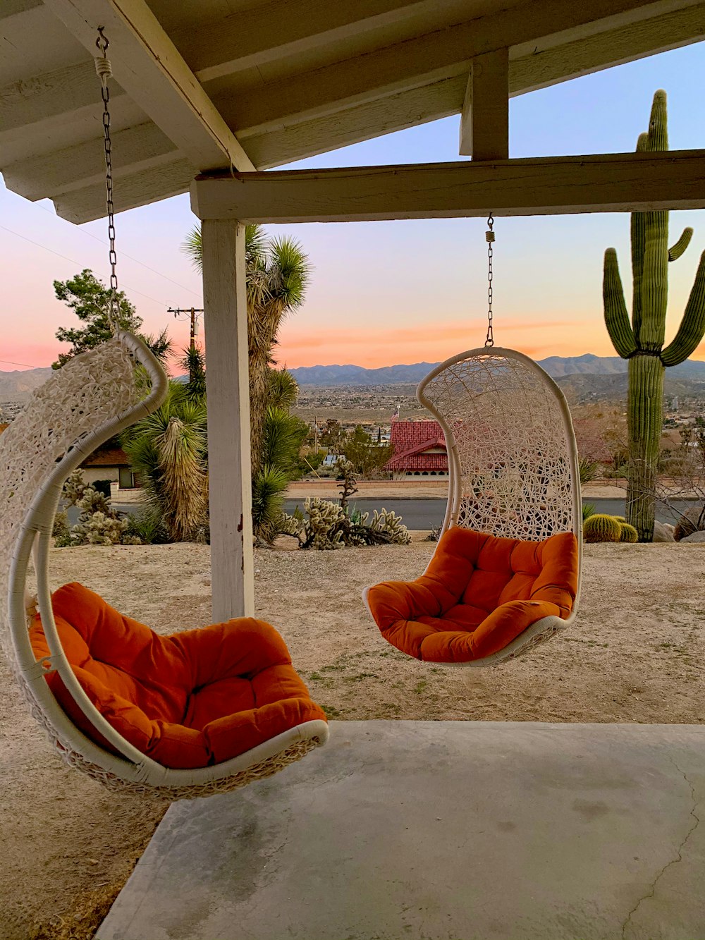 orange and white floral swing