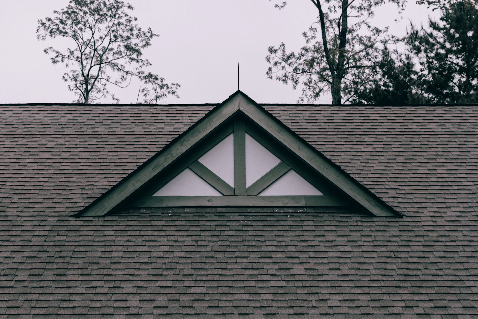 Steep gable and dormer detail on an older East Dallas shingle roof