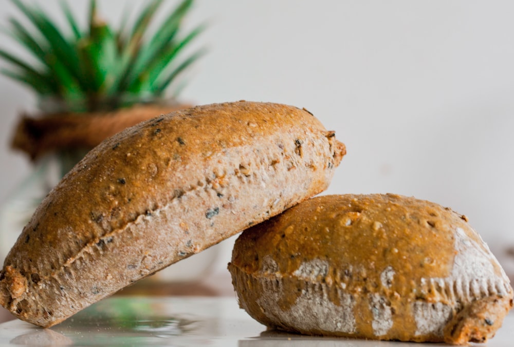 brown bread on white surface