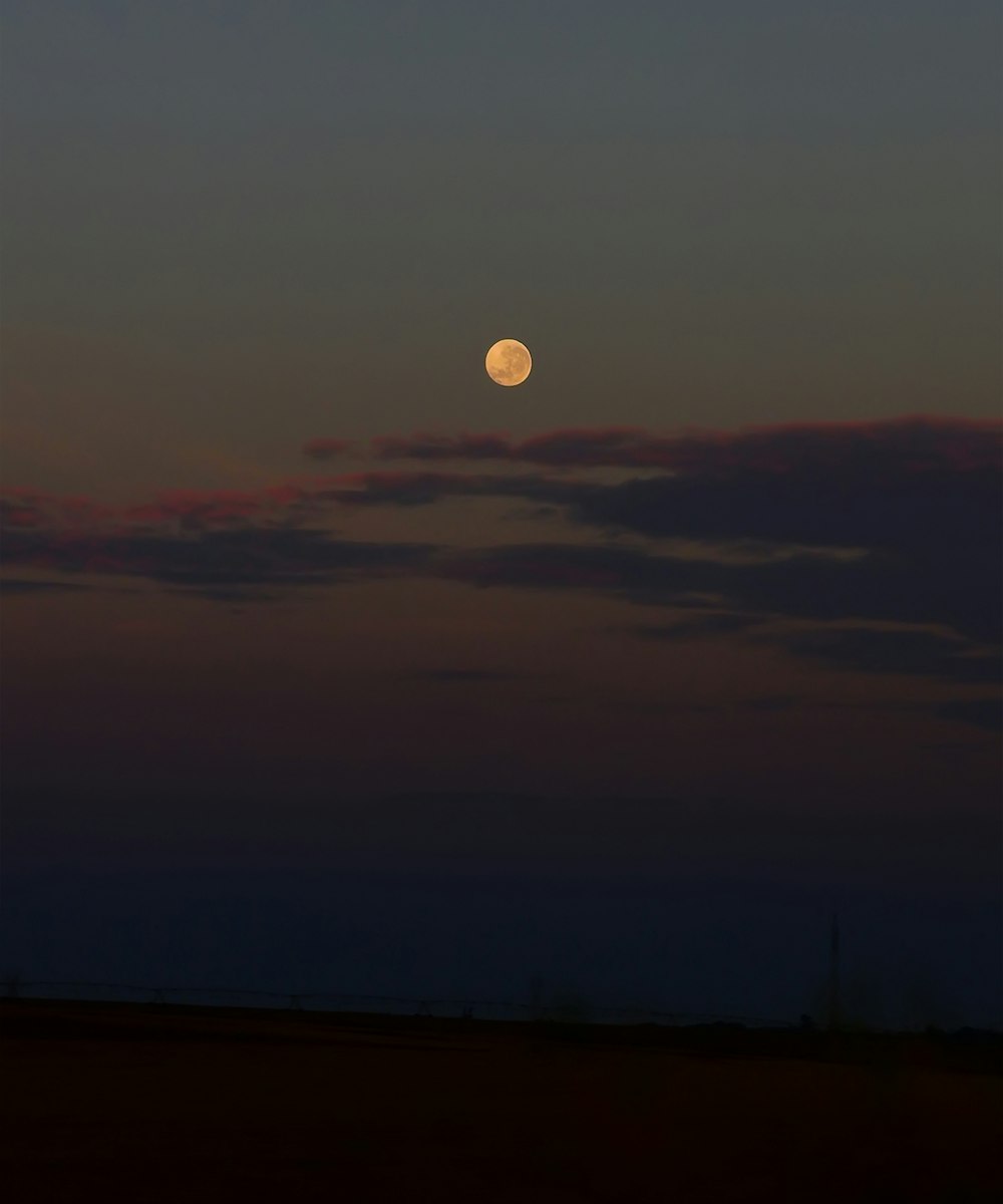 a full moon is seen in the sky above a field