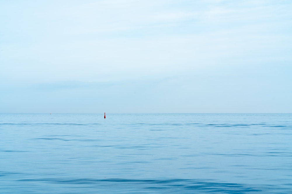 person in red shirt standing on blue sea during daytime