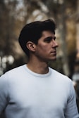man in white crew neck shirt