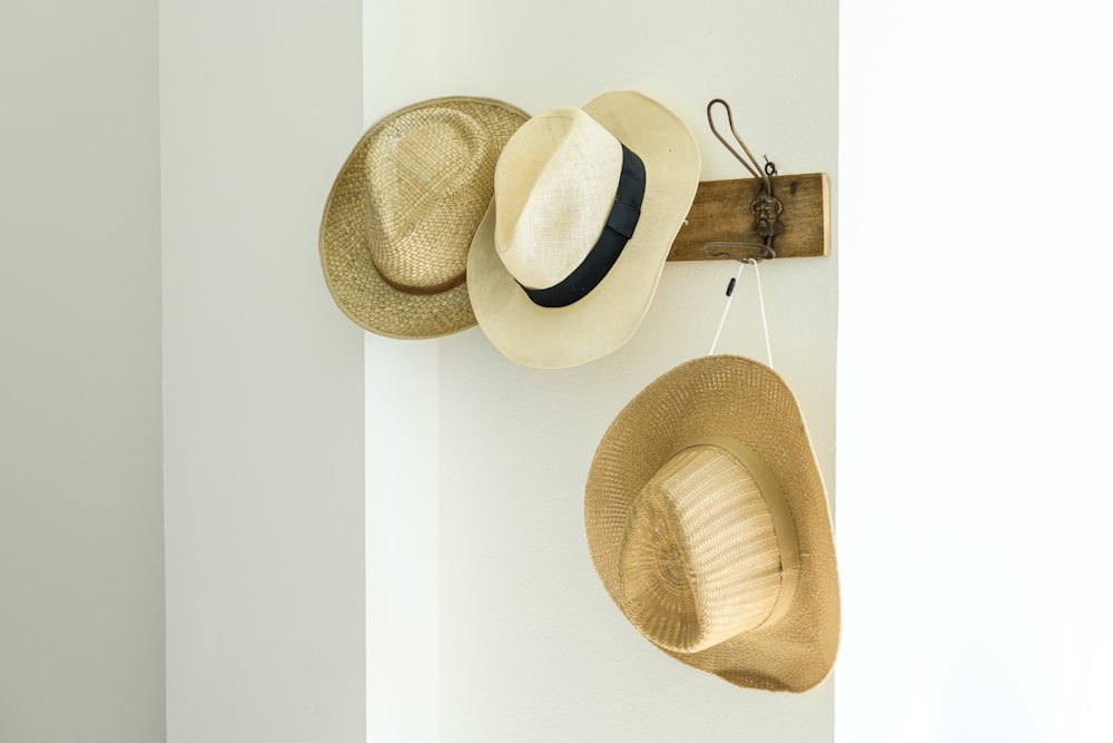 brown fedora hat on white wall
