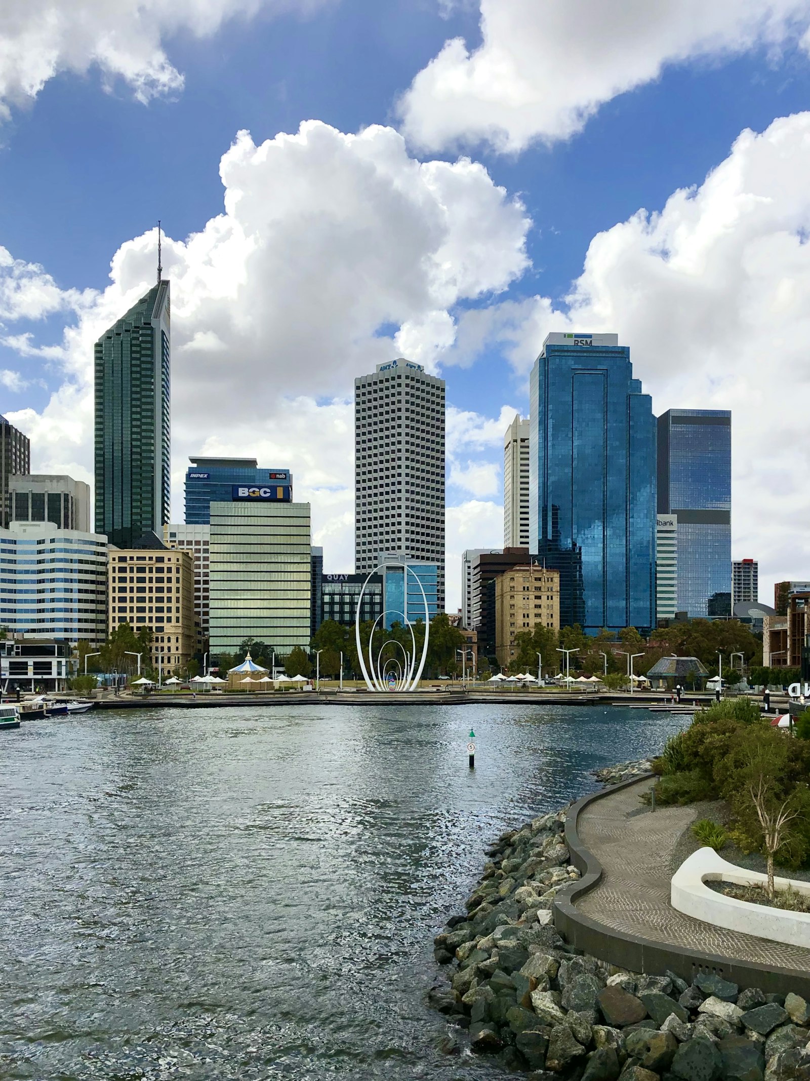 Perth city skyline and Swan River, a popular destination for flights from Bali