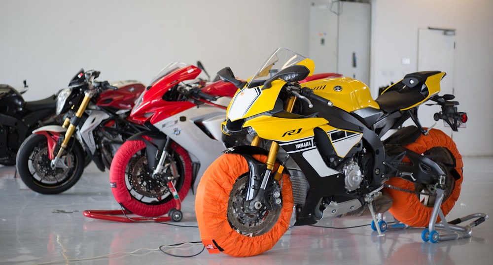 yellow and black sports bike