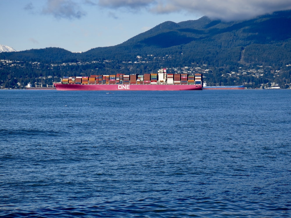 red cargo ship on sea during daytime