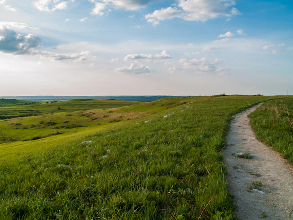 Flint Hills grassland under a blue sky