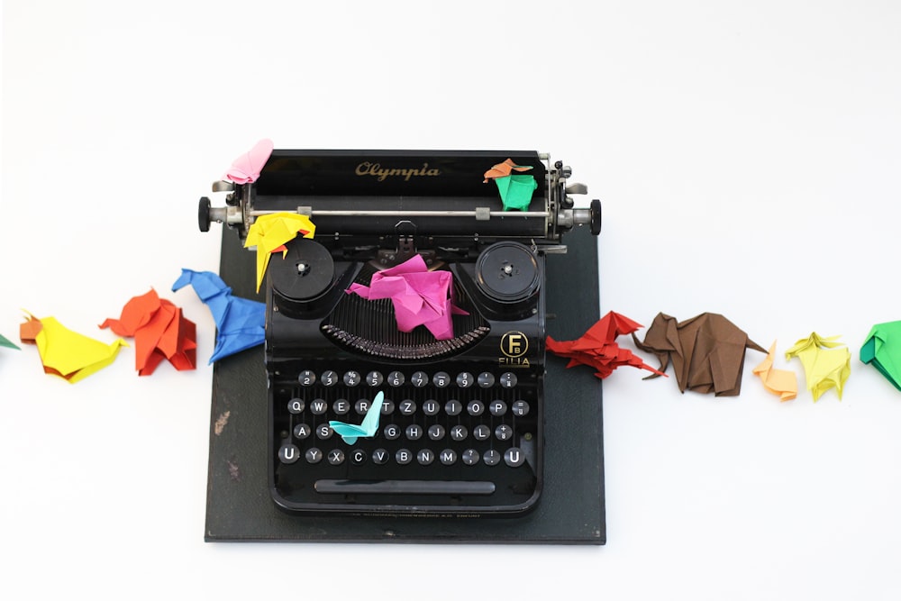 black typewriter on white table