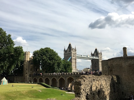a castle with a bridge in the background