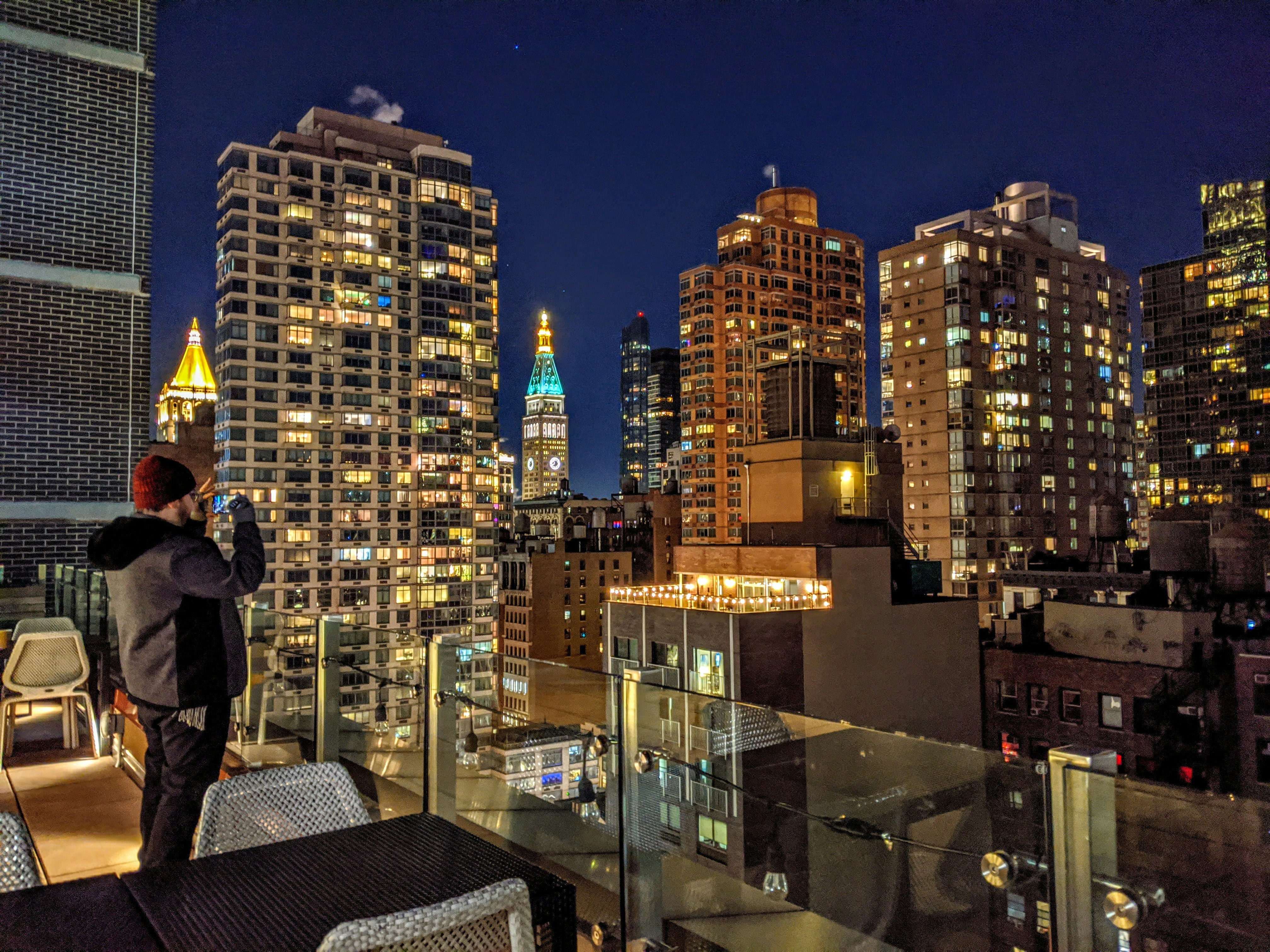 Manhattan rooftop party skyline