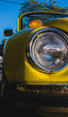 Bright, clear headlights after expert restoration work under natural sunlight.