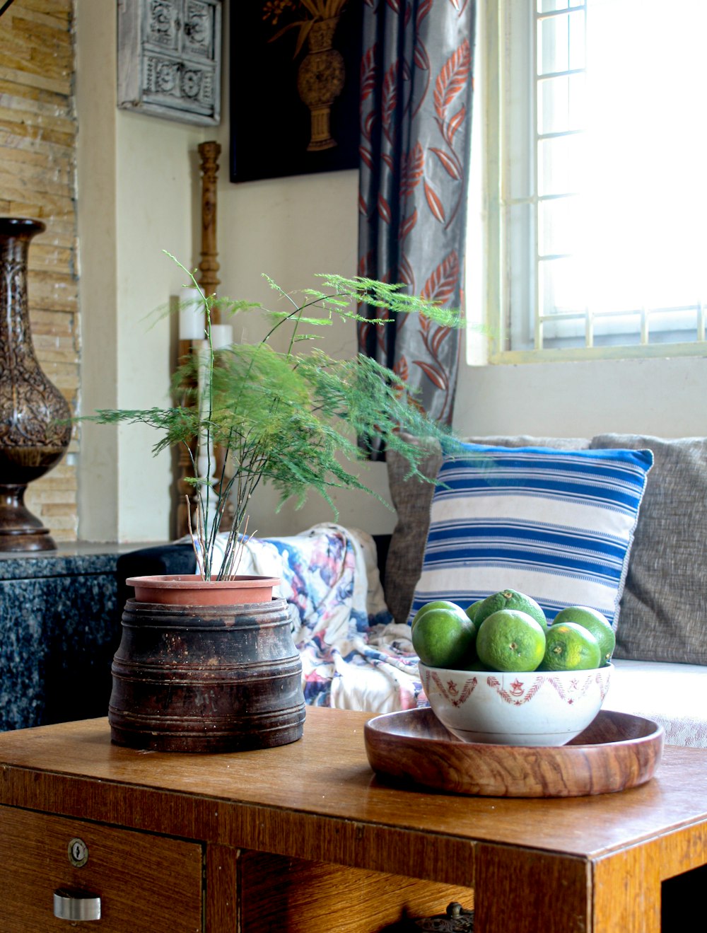 green apple fruit on brown wooden table