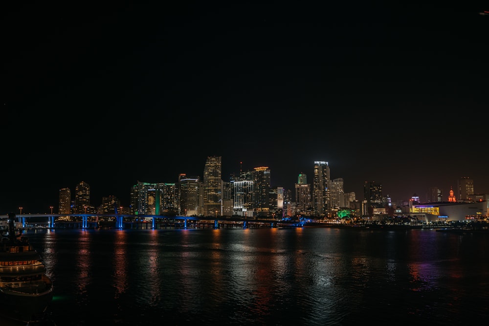 city skyline during night time