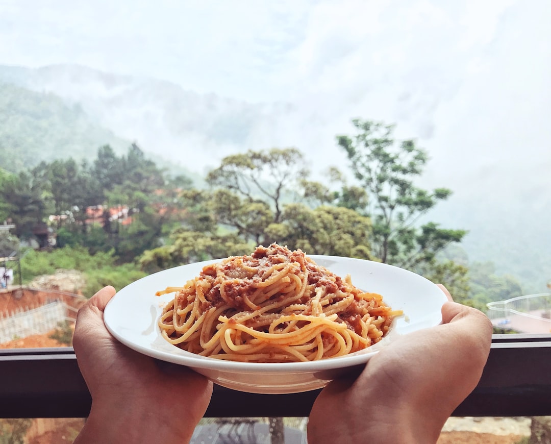 spaghetti on white ceramic plate