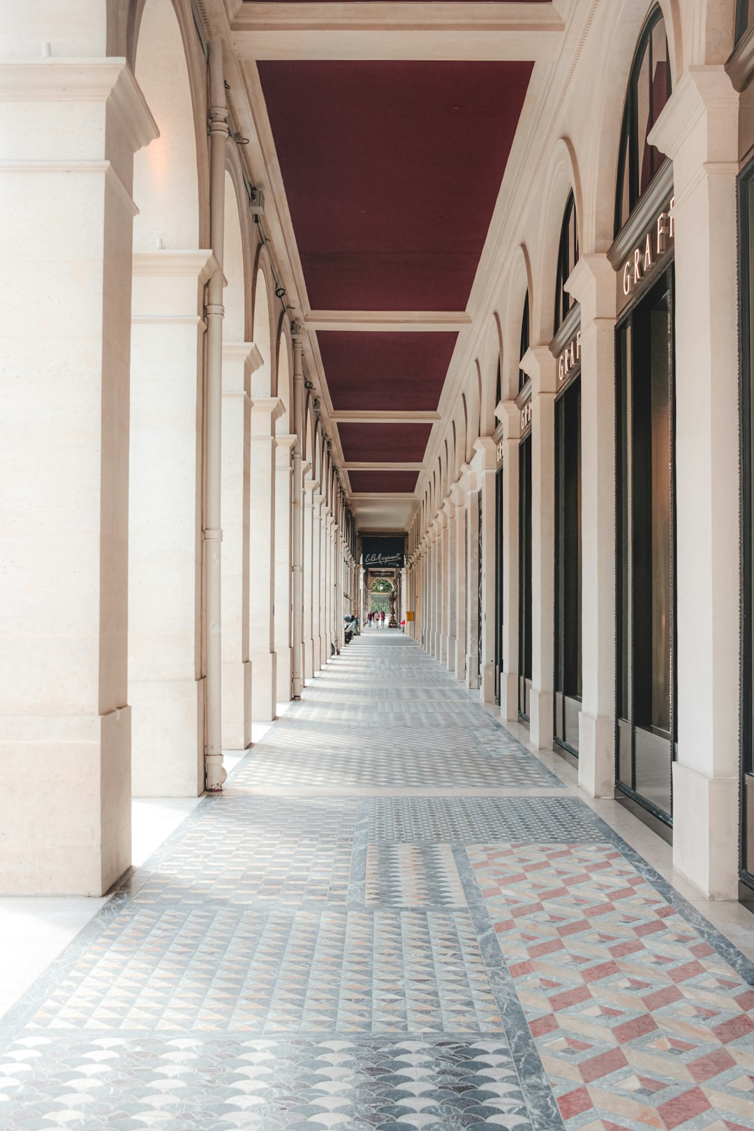 white and red concrete hallway