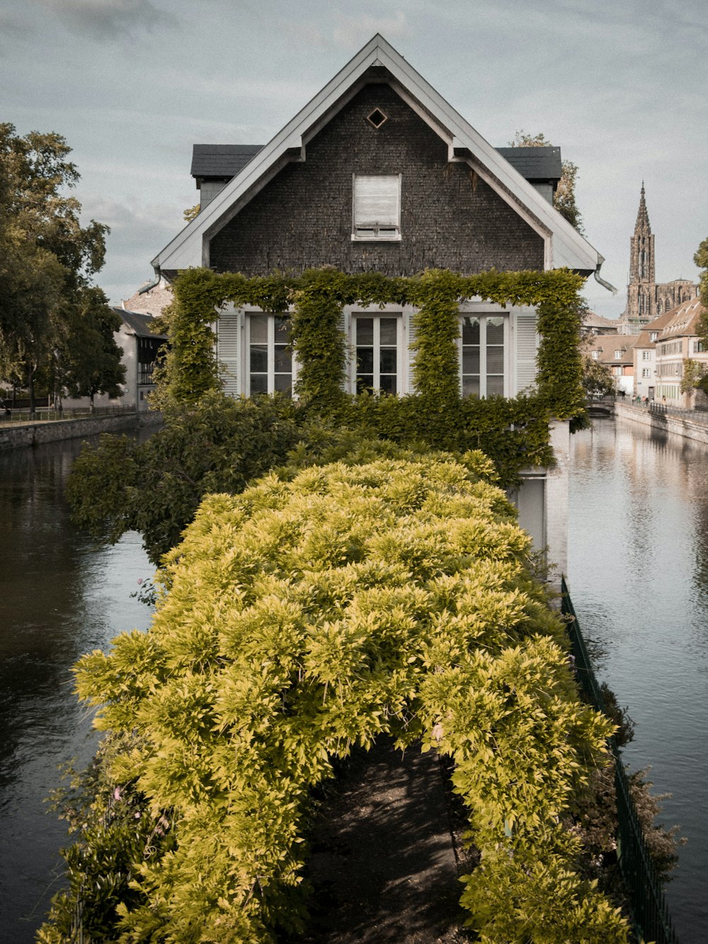 brown and white house beside river during daytime