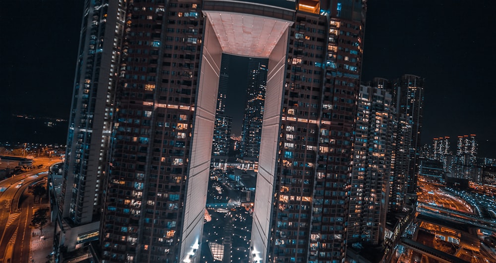 high rise buildings during night time