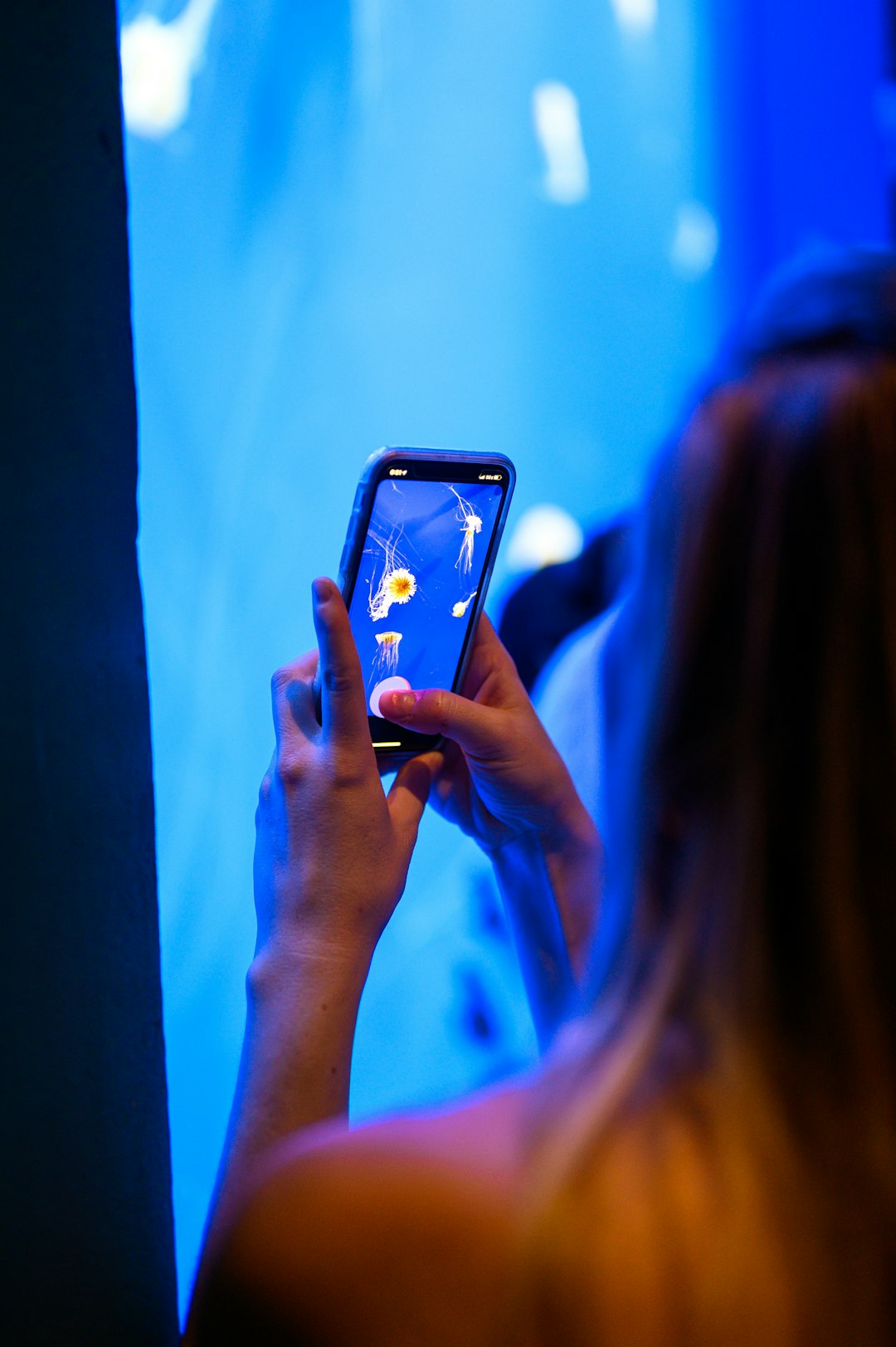 woman holding iphone taking photo of a woman