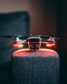 black and orange drone on brown textile