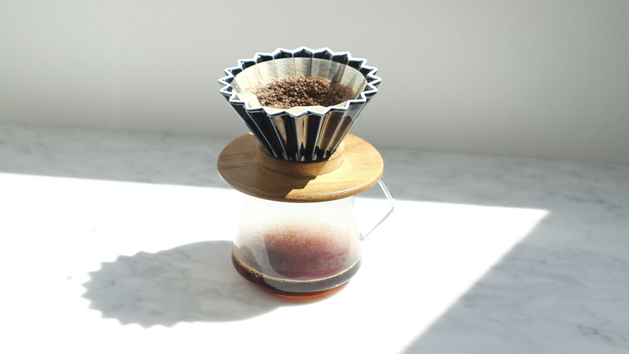 Pour-over coffee on a marble table 