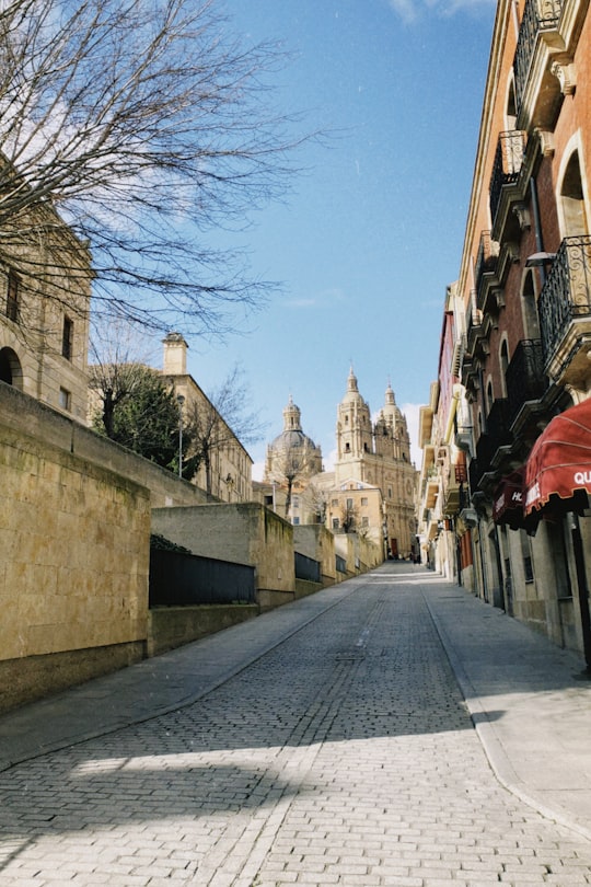 people walking on sidewalk near brown concrete building during daytime in Salamanca Spain