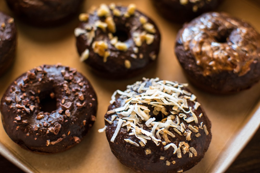 chocolate doughnut with white icing on top