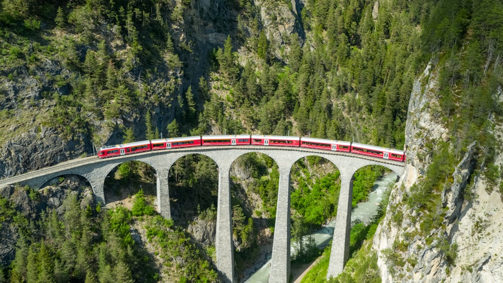 Weiße und rote Brücke über den Fluss