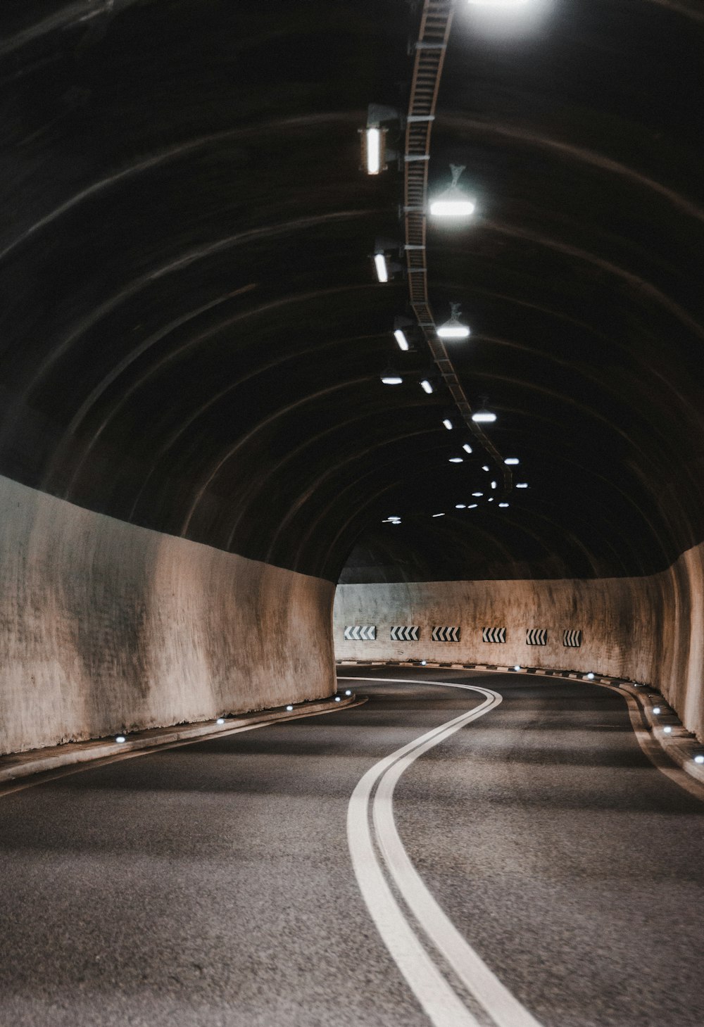 tunnel with light turned on during night time