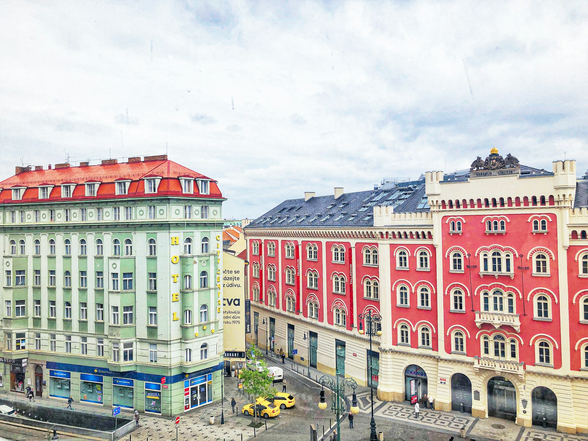 red and blue concrete building