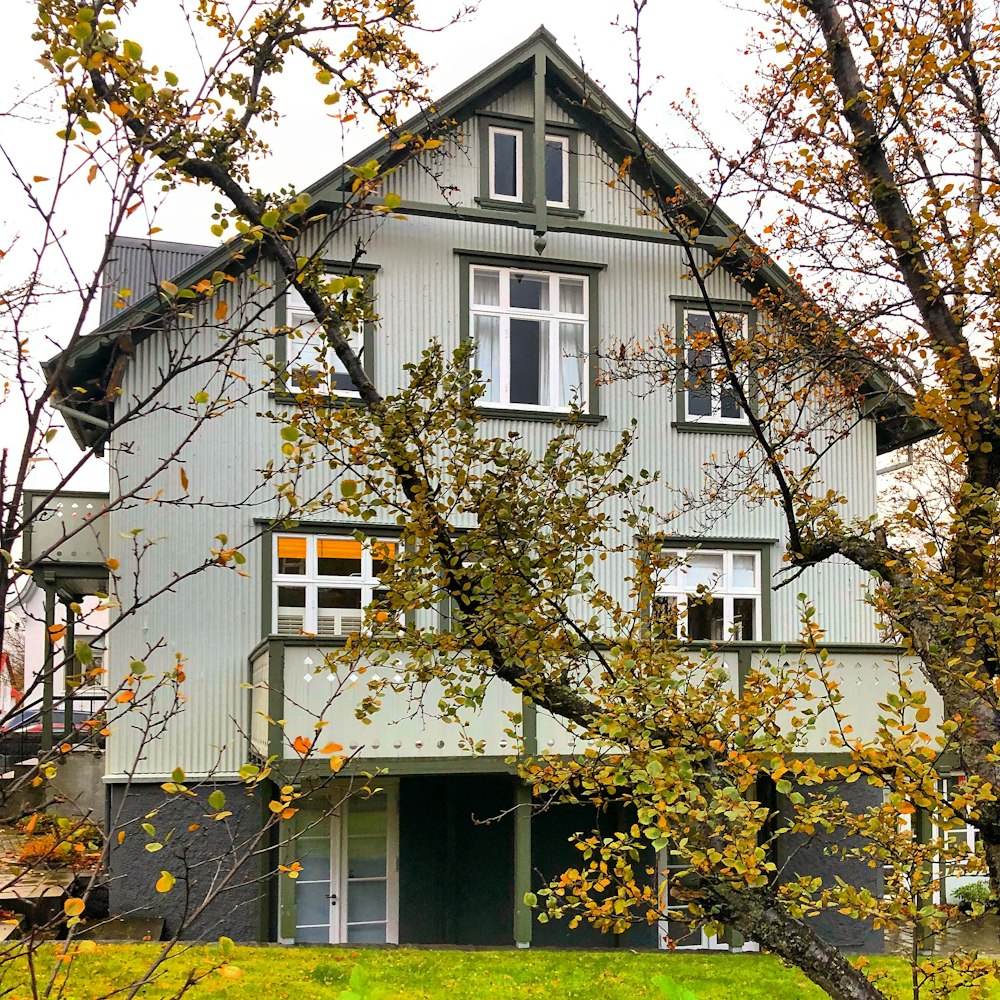 white and brown house surrounded by trees