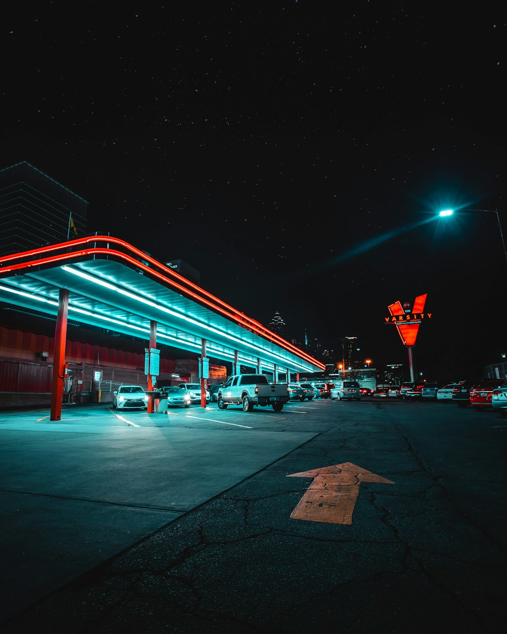 red and white lighted building during night time