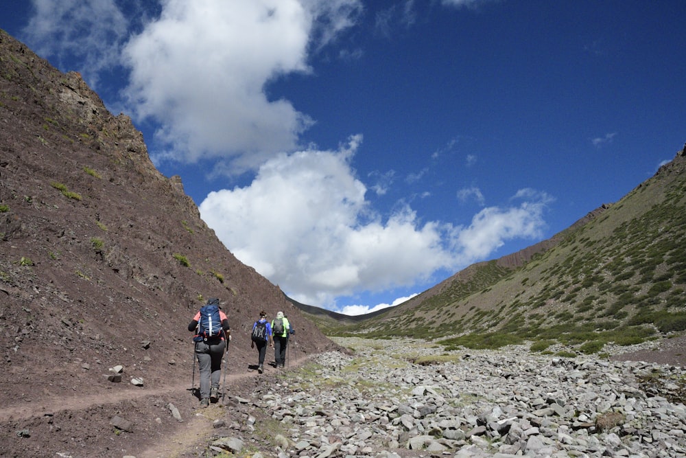 a group of people hiking up a mountain