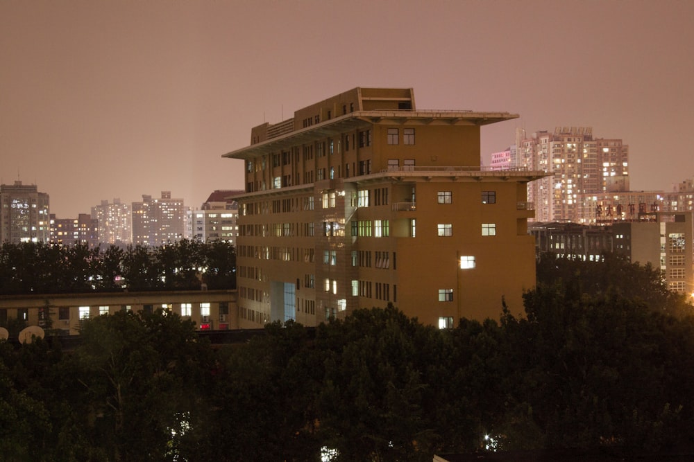 brown concrete building during night time