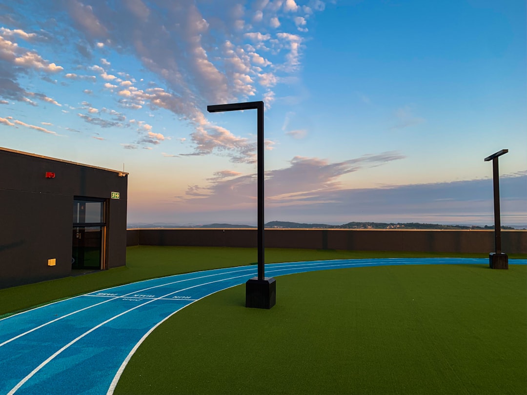 black and white basketball hoop on green field under blue sky during daytime