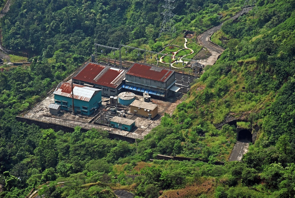 aerial view of houses on mountain