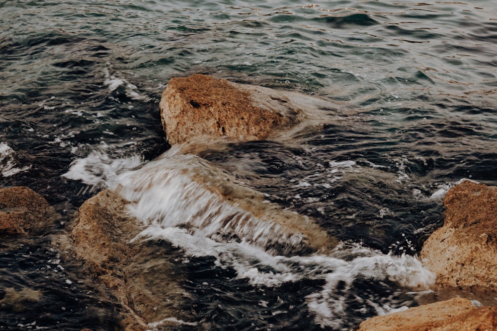 brown rock formation on body of water during daytime