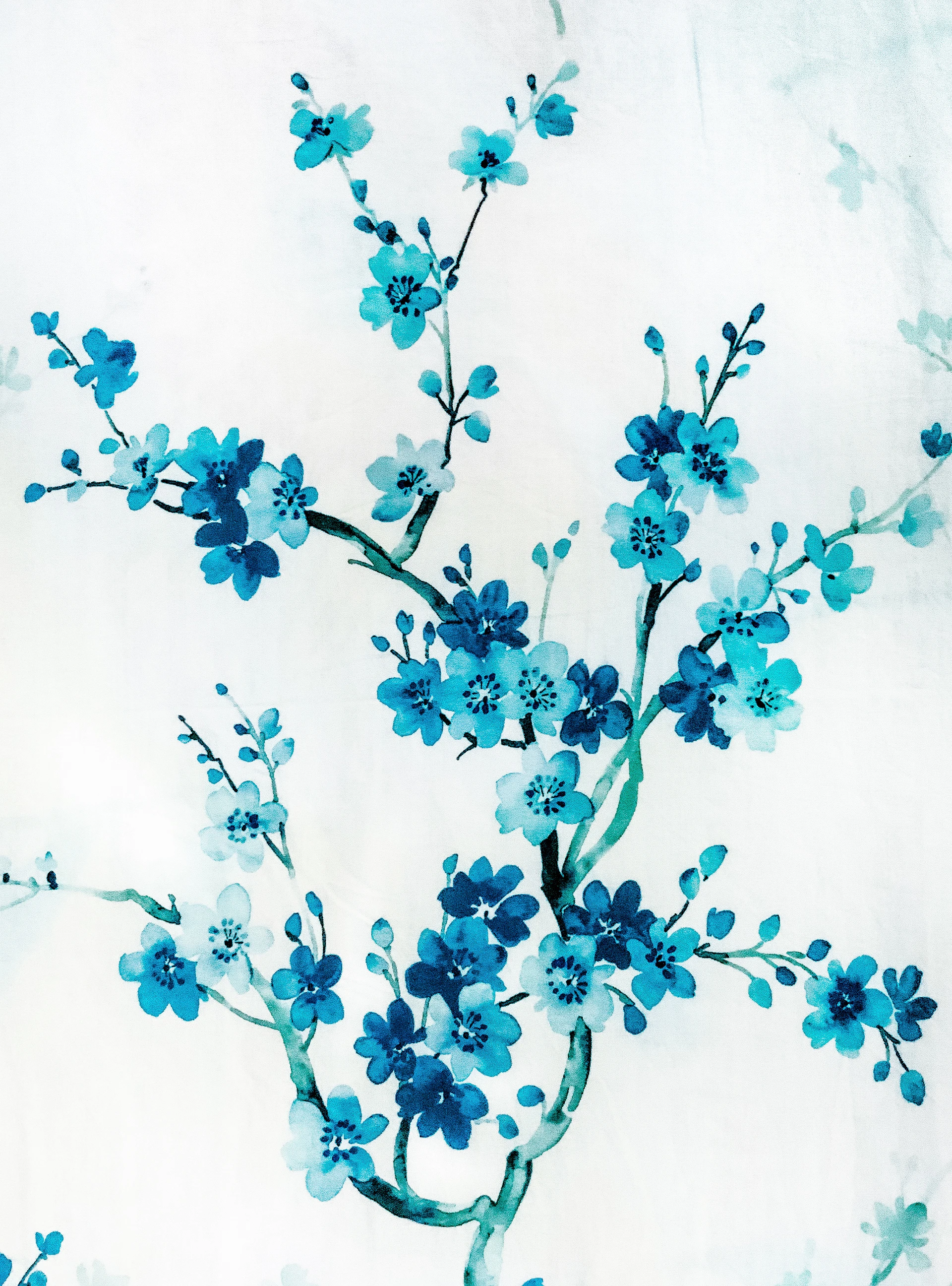 a painting of blue flowers on a white background