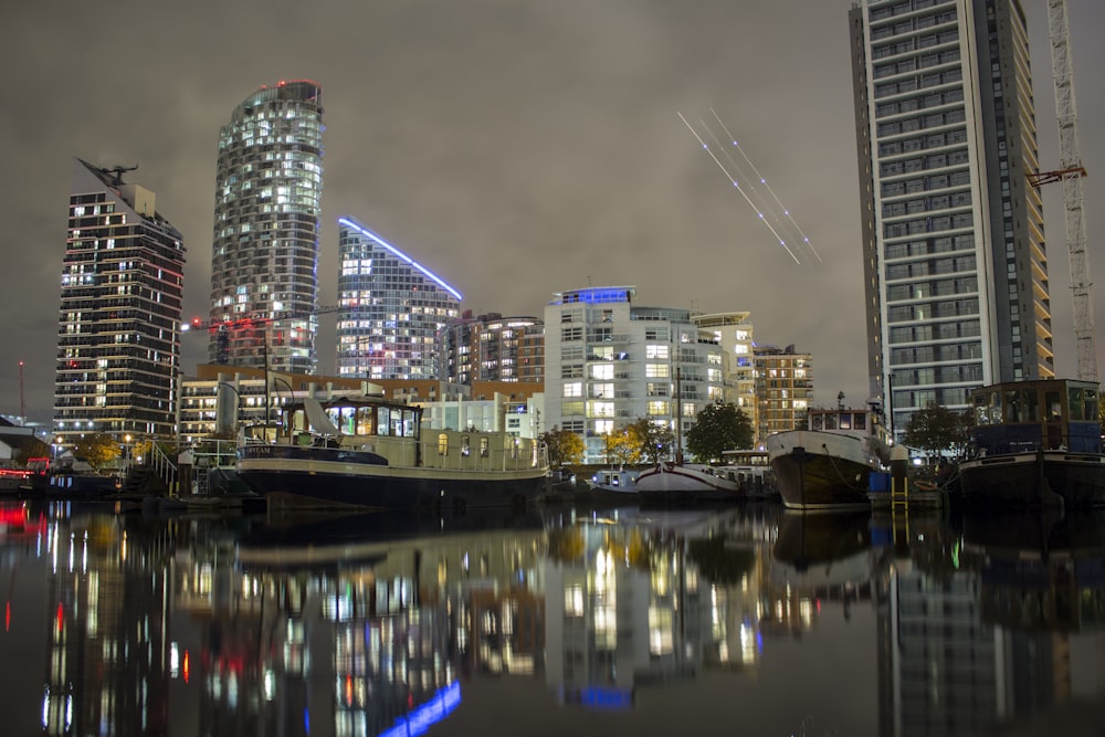 city skyline during night time