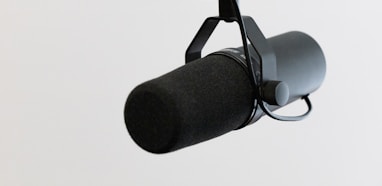 black microphone on white background