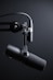 black and silver microphone with stand