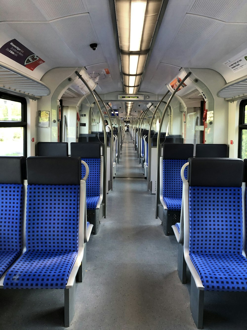 blue and black bus seats