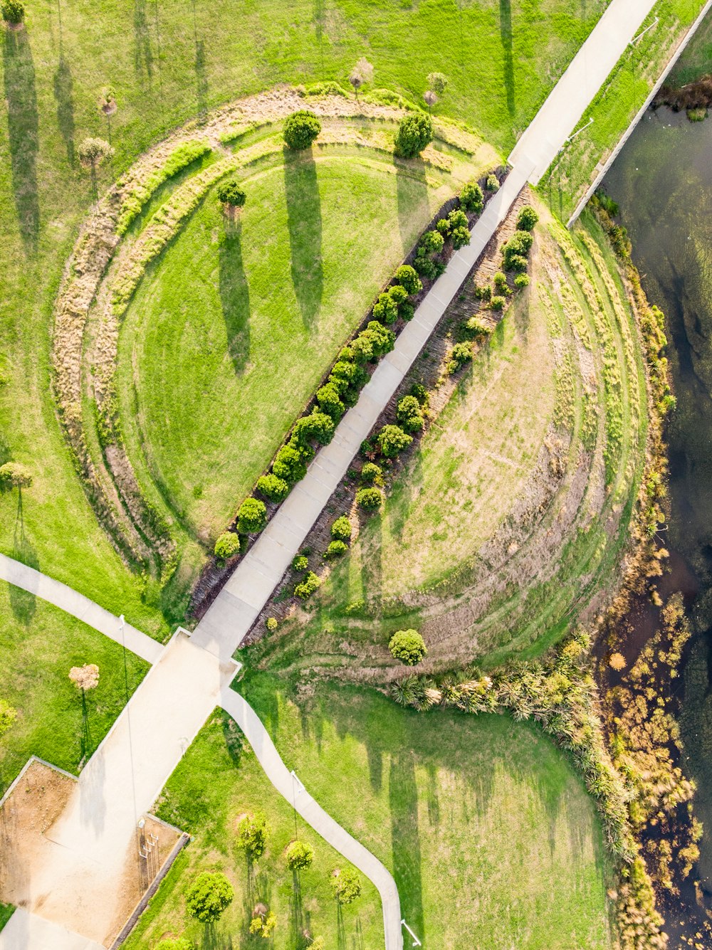 aerial view of green grass field