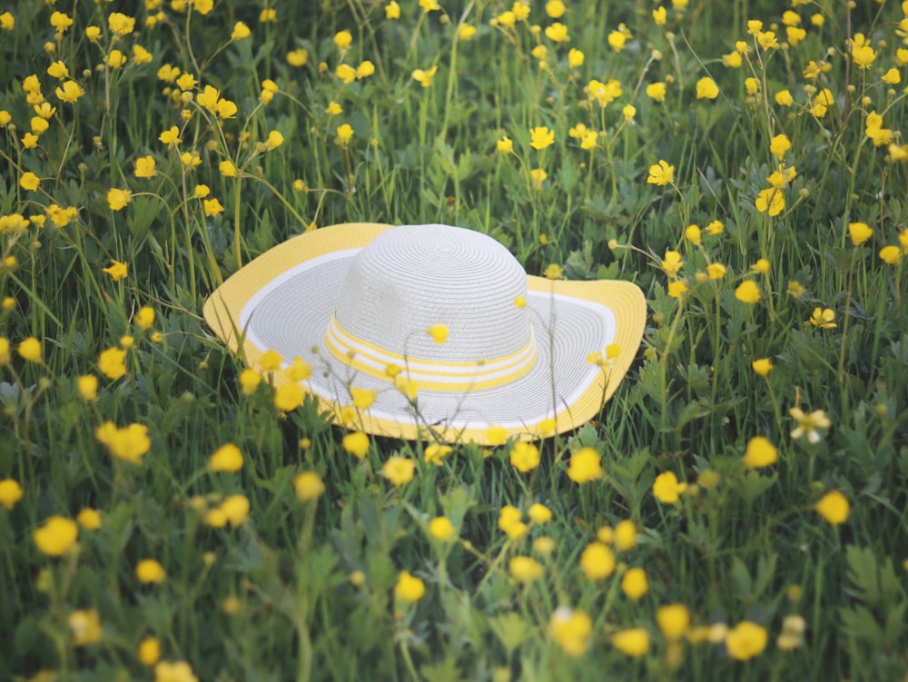 yellow hat on green grass field