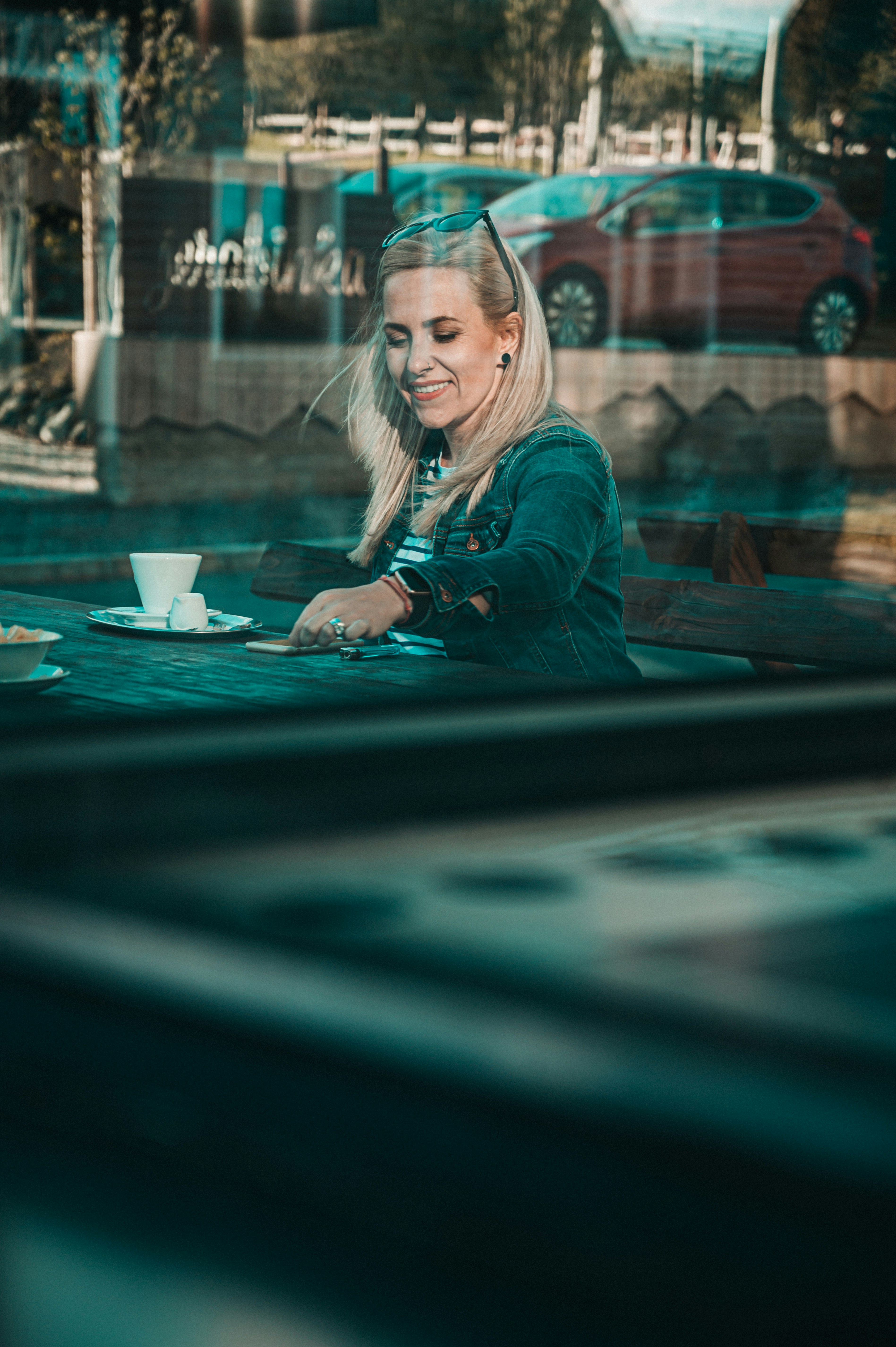 Woman having coffee alone
